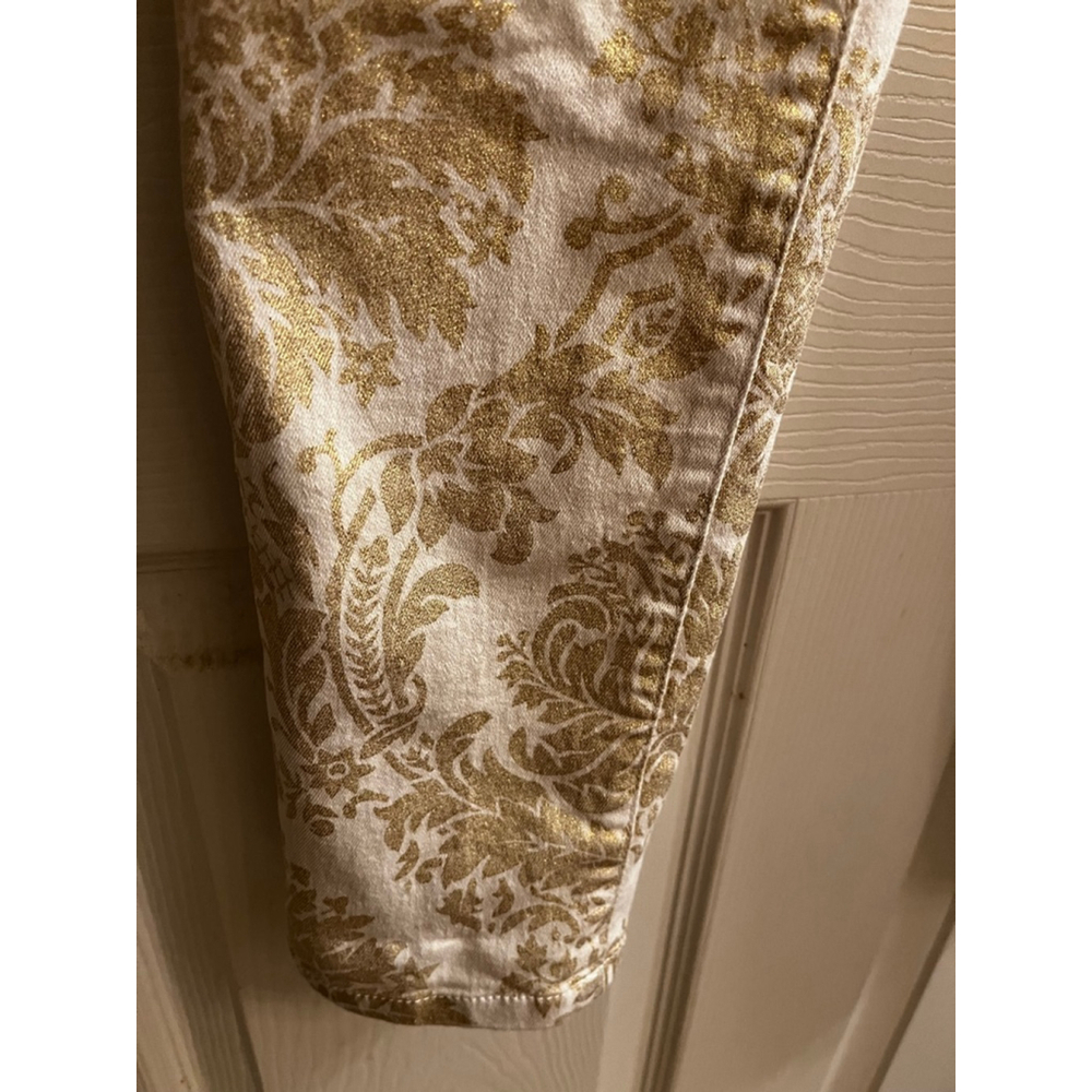 GOLD DAMASK JEANS~AZI~Skinny Jeans~White/Gold~Damask Print~4-6 - Picture 2 of 11